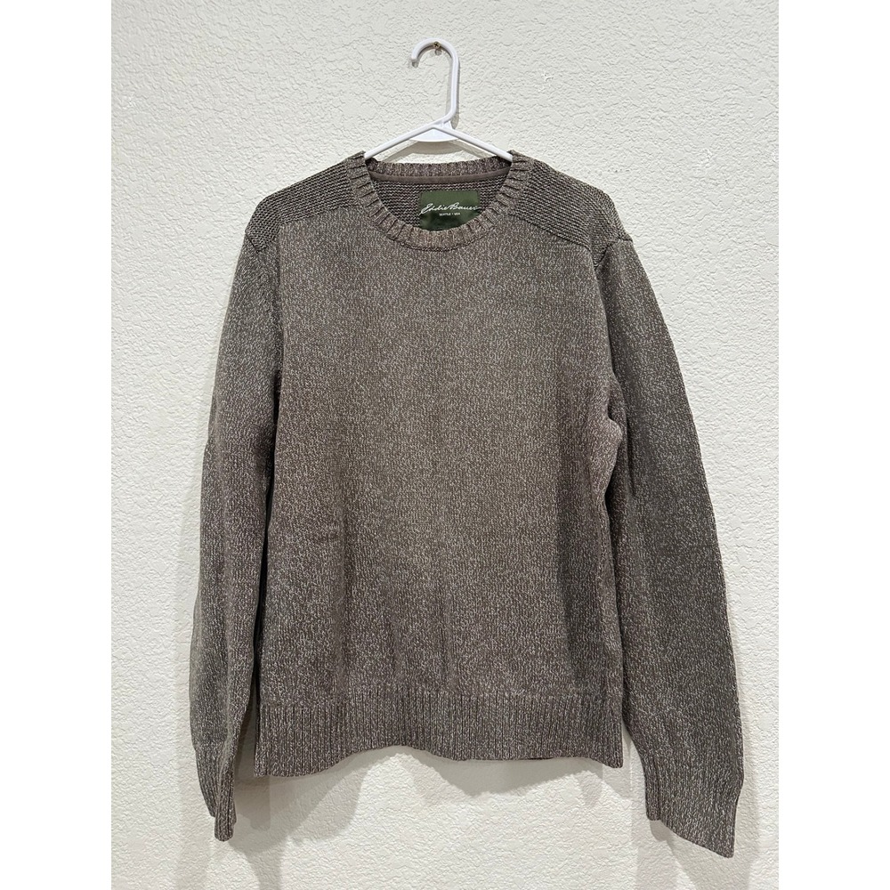 Eddie Bauer Mens Brown Marled Cotton Crewneck Sweater Large Ribbed Knit L